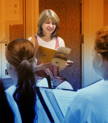 Jane with choral music book